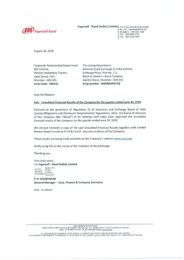 Miniature Ingersoll Rand India Rapport trimestriel 2020-q1