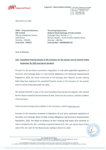Miniature Ingersoll Rand India Rapport trimestriel 2022-q2