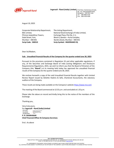 Miniature Ingersoll Rand India Rapport trimestriel 2023-q1