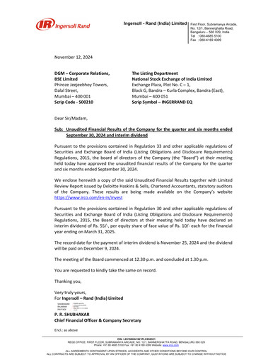 Miniature Ingersoll Rand India Rapport trimestriel 2024-q2