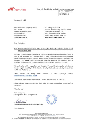 Miniature Ingersoll Rand India Rapport trimestriel 2024-q3