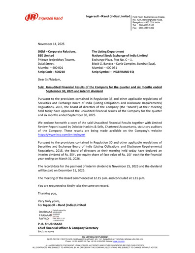Miniature Ingersoll Rand India Rapport trimestriel 2025-q2