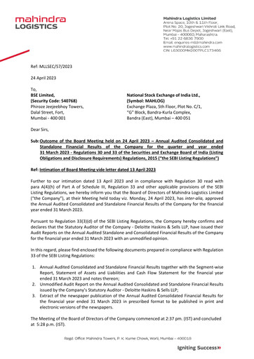 Thumbnail Mahindra Logistics
 Financial Statement 2022-2023
