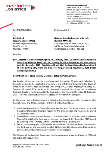 Thumbnail Mahindra Logistics
 Quarterly Report 2025-q3