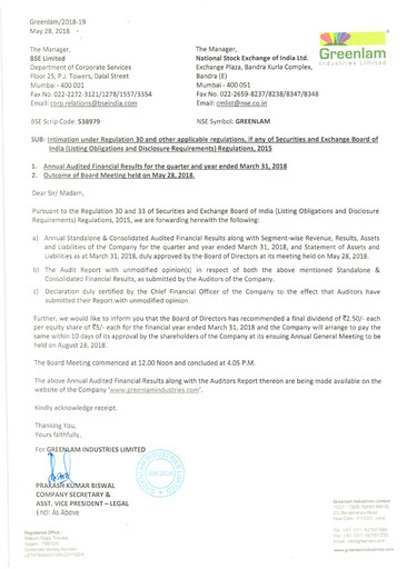 Thumbnail Greenlam Industries
 Quarterly Report 2018-q4