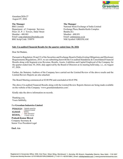 Miniature Greenlam Industries
 Rapport trimestriel 2026-q1