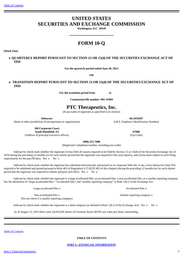 Vorschaubild PTC Therapeutics
 Quartalsbericht 2013-q2