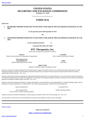 Vorschaubild PTC Therapeutics
 Quartalsbericht 2013-q3