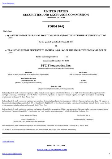 Vorschaubild PTC Therapeutics
 Quartalsbericht 2014-q1