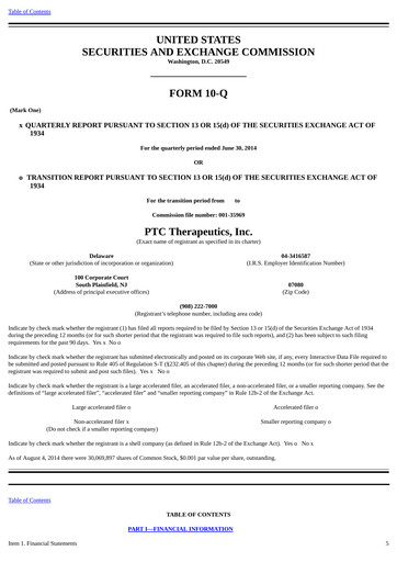 Vorschaubild PTC Therapeutics
 Quartalsbericht 2014-q2