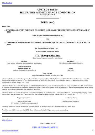 Vorschaubild PTC Therapeutics
 Quartalsbericht 2014-q3