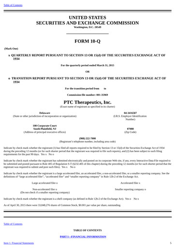 Vorschaubild PTC Therapeutics
 Quartalsbericht 2015-q1