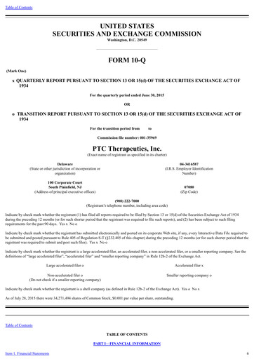 Vorschaubild PTC Therapeutics
 Quartalsbericht 2015-q2