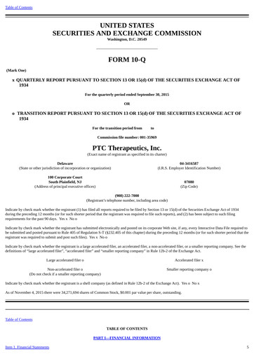 Vorschaubild PTC Therapeutics
 Quartalsbericht 2015-q3