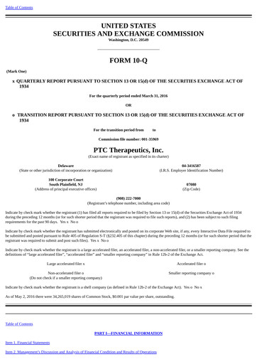 Vorschaubild PTC Therapeutics
 Quartalsbericht 2016-q1