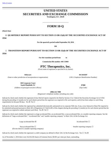 Vorschaubild PTC Therapeutics
 Quartalsbericht 2016-q3