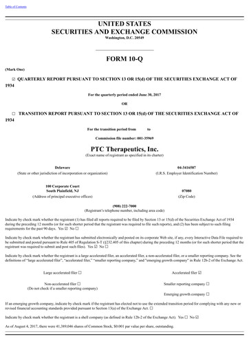 Vorschaubild PTC Therapeutics
 Quartalsbericht 2017-q2