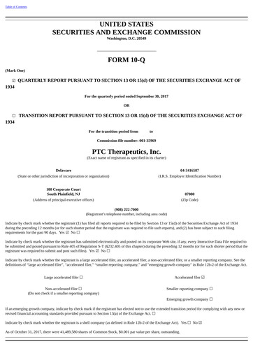 Vorschaubild PTC Therapeutics
 Quartalsbericht 2017-q3