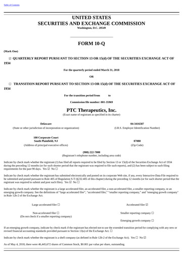 Vorschaubild PTC Therapeutics
 Quartalsbericht 2018-q1