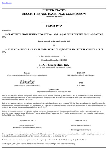 Vorschaubild PTC Therapeutics
 Quartalsbericht 2018-q2