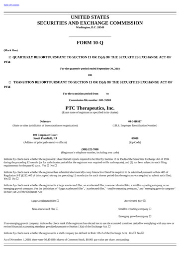 Vorschaubild PTC Therapeutics
 Quartalsbericht 2018-q3