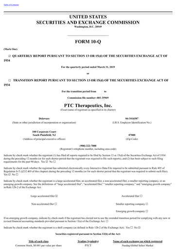 Vorschaubild PTC Therapeutics
 Quartalsbericht 2019-q1