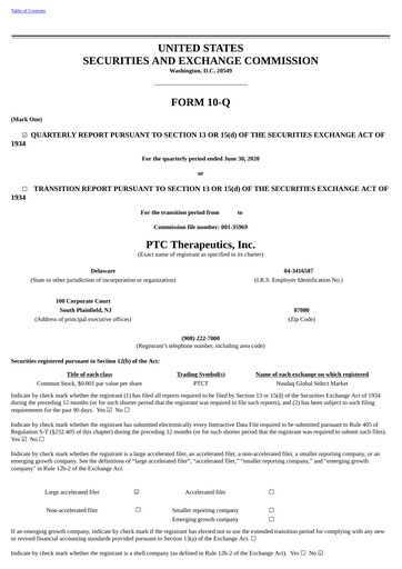 Vorschaubild PTC Therapeutics
 Quartalsbericht 2020-q2