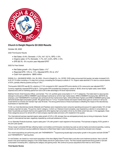 Miniature Church & Dwight
 Rapport trimestriel 2022-q3