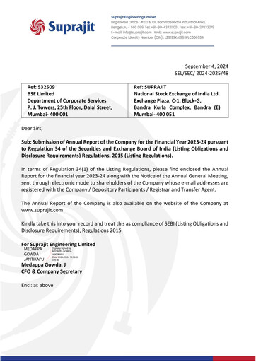 Thumbnail Suprajit Engineering

 Annual Report 2023-2024