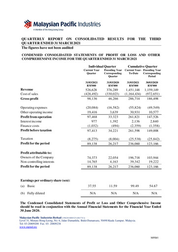 Vorschaubild Malaysian Pacific Industries Quartalsbericht 2020-2021-q3
