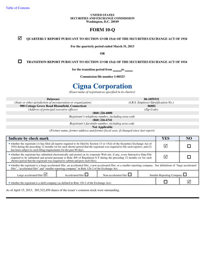 Thumbnail The Cigna Group Quarterly Report 2013-q1