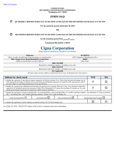 Thumbnail The Cigna Group Quarterly Report 2014-q2