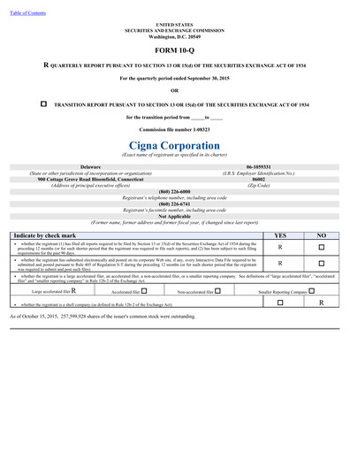 Thumbnail The Cigna Group Quarterly Report 2015-q3