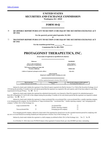 Vorschaubild Protagonist Therapeutics
 Quartalsbericht 2024-q3