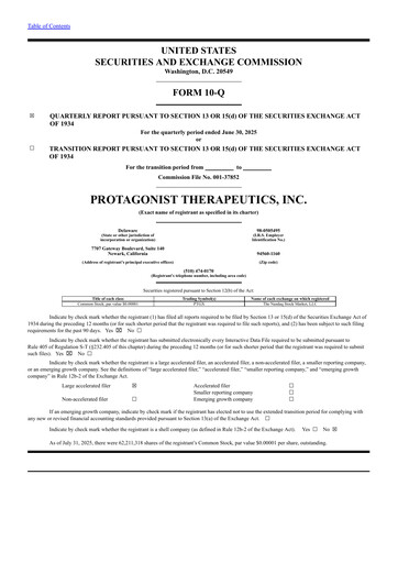 Vorschaubild Protagonist Therapeutics
 Quartalsbericht 2025-q2