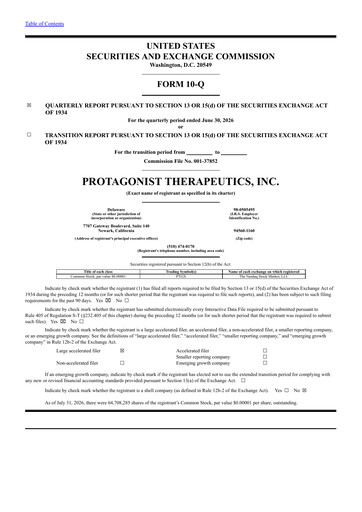 Vorschaubild Protagonist Therapeutics
 Quartalsbericht 2026-q2