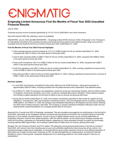 Vorschaubild Enigmatig Halbjahresbericht 2025-h1