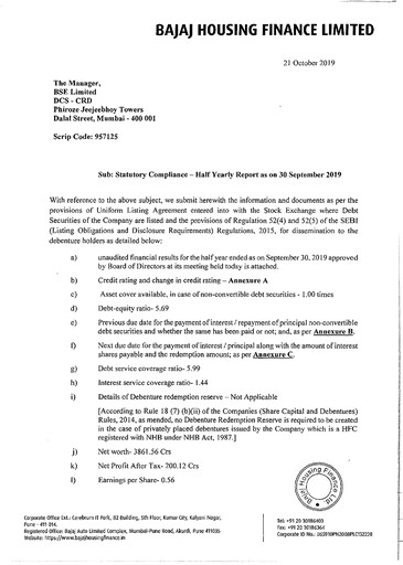 Thumbnail Bajaj Housing Finance Limited (BHFL) Half-year Report 2019-h2