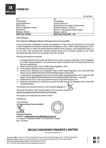 Thumbnail Bajaj Housing Finance Limited (BHFL) Quarterly Report 2025-q1