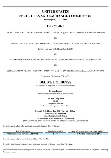 Thumbnail BeLive Holdings Annual Report 2025