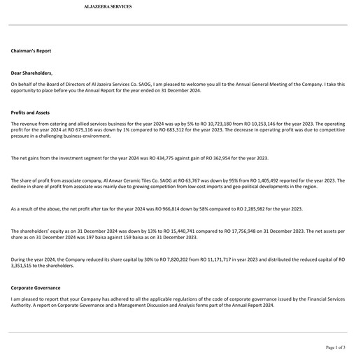 Thumbnail Al Jazeira Services Co. SAOG Financial Statement 2024