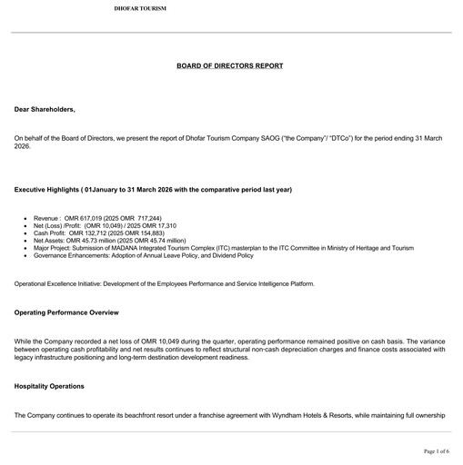 Thumbnail Dhofar Tourism Quarterly Report 2026-q1