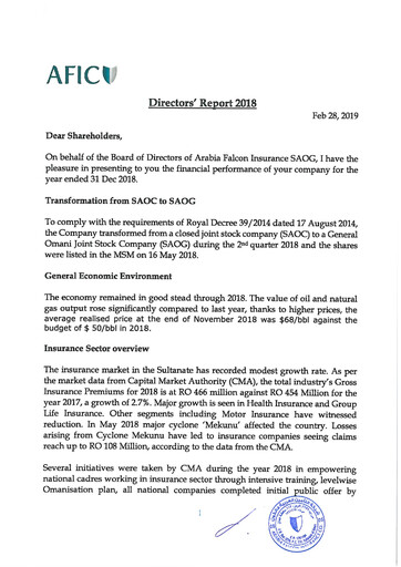 Thumbnail Arabia Falcon Insurance Company (AFIC) Financial Statement 2018