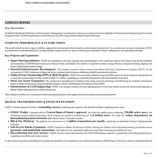 Thumbnail Oman National Engineering and Investment Co. (SAOG) Financial Statement 2024
