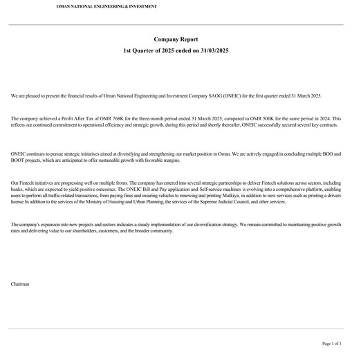 Thumbnail Oman National Engineering and Investment Co. (SAOG) Quarterly Report 2025-q1