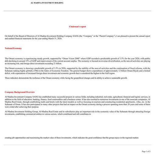 Thumbnail Al Madina Investment Holding Co. SAOG Annual Report 2025-2026