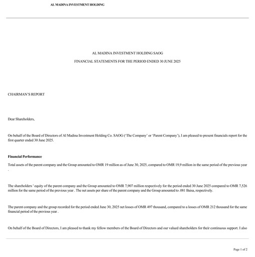 Thumbnail Al Madina Investment Holding Co. SAOG Quarterly Report 2025-q1