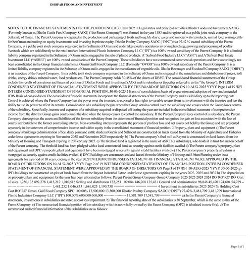 Thumbnail Dhofar Food & Investment SAOG Half-year Report 2025-h1