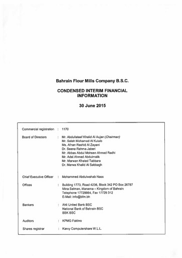Thumbnail Bahrain Flour Mills Company Financial Statement 2015-h1