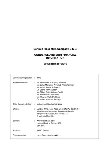Thumbnail Bahrain Flour Mills Company Financial Statement 2016-9m